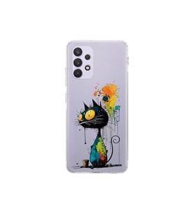 Samsung Galaxy A32 ile Uyumlu Splash Kedi Tasarımlı Şeffaf Silikon Kılıf
