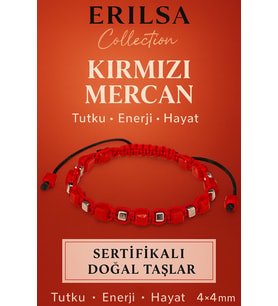 Sertifikalı Doğal Terahertz - Kırmızı Mercan Taşı Bileklik 4x4 mm - Enerji ve Tutku Taşı (Çok Renkli)