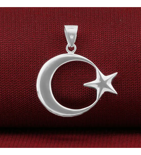 Çift Taraflı Ay Yıldız 925 Ayar Gümüş Kolye Ucu