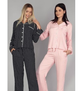 Bone Club 5329 Siyah Belmando Önden Düğmeli Lohusa Pijama Tk
