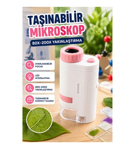 Eğitici Taşınabilir LED Mikroskop 80X-200X Ayarlanabilir Focus Yakınlaştırma