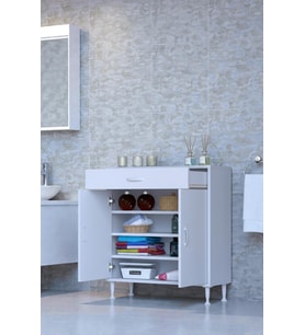Eliusta Rose 75 cm Beyaz 1 Çekmeceli Banyo Mutfak Dolabı 4 Bölmeli 3 Raflı Çok Amaçlı Dolap 75x88x32,5 cm