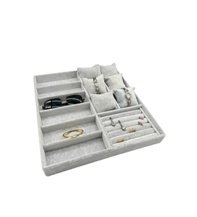 Miami Model Süet Kumaş Gri Renk 38Cm /34 Cm Mix Takı Sergileme Çekmece İçi Stand