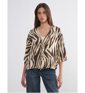LCW Vision Kahverengi Leopar Desenli Oversize Kadın Kimono
