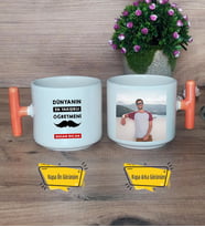 Erkek Öğretmene Hediye Kupa Bardak Fotoğraflı T Turuncu Kulplu Öğretmenler Günü Hediyesi