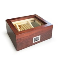 Mezmob Masif Yerli Sedir Ağacı Humidor Puro Kutusu Camlı 2 Bölmeli Dijital