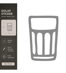 Su Bardağı Mat Gri Dekoratif Folyo Sticker 14x14 cm
