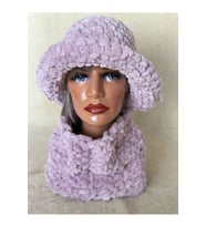 El yapımı örgü puffy chunky peluş şapka ve boyunluk seti, örgü bere