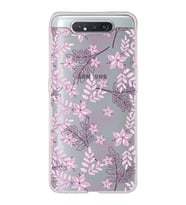 Samsung Galaxy A80 Uyumlu Kapak Floral Pudra Tasarımlı Şeffaf Silikon Kılıf
