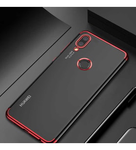 Honor 10 Lite Köşeleri Renkli Şeffaf Kamera Korumalı Kılıf (Kırmızı)
