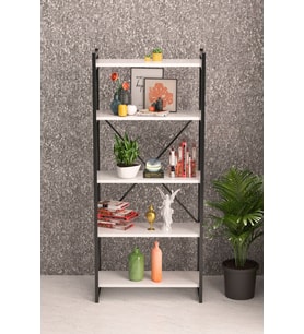 5 Raflı Metal Kitaplık Beyaz 180 cm