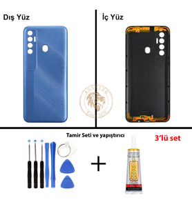 Tecno Vida Seti + Yapıştırıcı Spark 7 Pro Alp Mavisi Yapıştırıcı B-7000 Yapıştırıcı Vida Seti Arka Kapak Arka Cam Batarya Kapağı Lazer Kesim Kapak Pil Kapağı Back Cover
