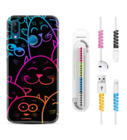Huawei P20 Lite Mate 10 20 Lite Pro P40 Lite KılıfKablo Koruma Spiral Silikon Neon Cats 1790