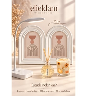 Kemerli Çerçeve & Masa Lambası & Soya Mum & Oda Kokusu Hediye Seti