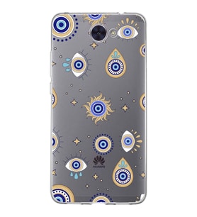 PrintiFy Huawei Y7 2017 ile Uyumlu 1mm Slim Fit Nazar Boncuğu 5 Baskılı Şeffaf  Kılıf