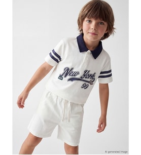LCW Kids Beyaz Polo Yaka New York Baskılı Erkek Çocuk Tişört
