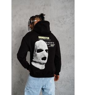 Erkek Baskılı Kapüşonlu 3 iplik pamuklu hoodie Sweatshirt - Siyah
