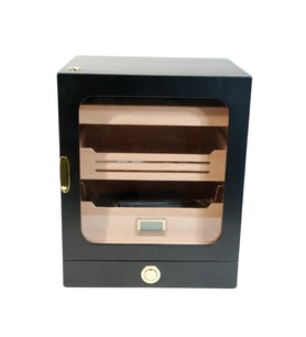 PremiumQuality Las Condes Aksesuar Çekmeceli İçi Ledli Siyah Sedir Humidor Puro Kutusu - TR9827