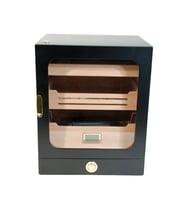 PremiumQuality Las Condes Aksesuar Çekmeceli İçi Ledli Siyah Sedir Humidor Puro Kutusu - TR9827
