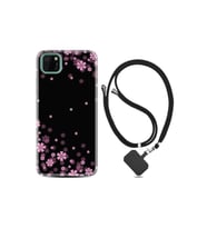 Huawei Y5p Kılıf Desenli Silikon Boyun Askılı Black Flowers 1391