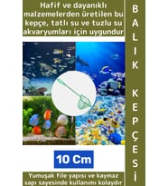 Dayanıklı Kaymaz Sap Hafif Yumuşak Fileli Tatlı Tuzlu Su Uyumlu Pratik Akvaryum Balık Kepçesi 10 Cm