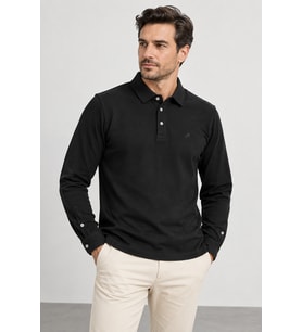 Erkek Polo Yaka Uzun Kollu Triko Sweatshırt – Düğmeli ve Manşetli SW2300001-Siyah