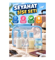 5 Parça Mavi Seyahat Kozmetik Şişe Seti – 30 ml Sızdırmaz Şişeler ve Fermuarlı Çanta