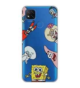 Xiaomi Redmi 9C / 10A Uyumlu Sunger Bob Tüm Karakterler Tasarımlı Şeffaf Telefon Kılıfı