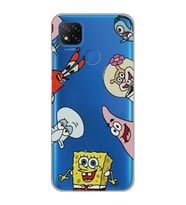 Xiaomi Redmi 9C / 10A Uyumlu Sunger Bob Tüm Karakterler Tasarımlı Şeffaf Telefon Kılıfı