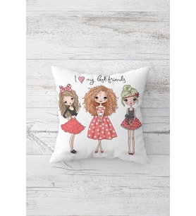 Best Friends Çift Tarafı Baskılı Gizli Fermuarlı Yastık Kılıfı Kırlent Koltuk Yastık Kılıfı (Beyaz-Nar Çiçeği)