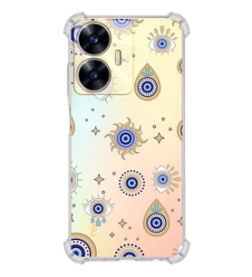 PrintiFy Realme C55 Uyumlu Nazar Boncuğu 5 Baskılı Şeffaf Köşe Korumalı Antişok Kılıf