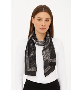 Siyah Gri Paisley Desenli Şal