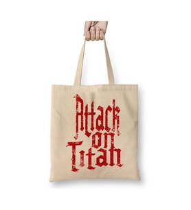 Attack On Titan Font Logo Bez Çanta Uzun Saplı Alışveriş Çantası Plaj Çantası (Beyaz)