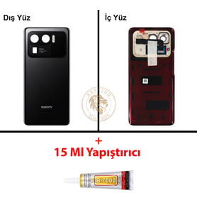 Xiaomi 11 Ultra Siyah Arka Pil Kapağı Batarya Kapağı Lazer Kesim + B-7000 Yapıştırıcı