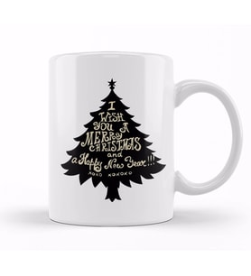 Yılbaşı Yeni Yıl Konseptli Merry Christmas Ağaç Kupa Bardak Porselen