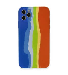 İphone 11 Pro Kılıf Ebruli Lansman Silikon - Mavi-turuncu