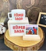Kişiye Özel Fotoğraf Tutucu Ve Süper Baba Kutulu Kupa Set