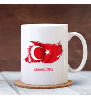 BK Gift Kişiye Özel İsimli Türk Bayrağı Tasarımlı Beyaz Kupa Bardak