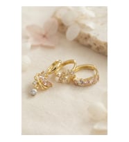 Mey İthalat® 3 lü Set Gold Renk Zirkon Taşlı Kelebek Model Küpe