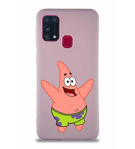 Samsung Galaxy M31 Soft Premier Kapak Patrick Yıldız Tasarımlı Silikon Kılıf - Pudra (Şeffaf)