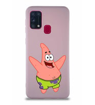 Samsung Galaxy M31 Soft Premier Kapak Patrick Yıldız Tasarımlı Silikon Kılıf - Pudra (Şeffaf)