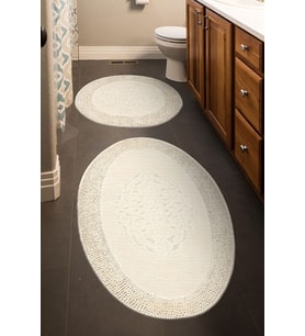 Tiffany Oval 2'li Pamuklu Klozet Takımı Krem Banyo Paspas Seti
