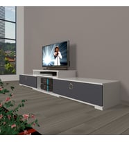 Decoraktiv Flex 4 Mdf Gold Tv Ünitesi Tv Sehpası - Beyaz Antrasit (Beyaz - Antrasit)