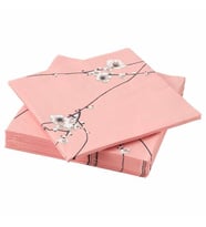 Servis Peçete Çiçekli IKEA 33x33 cm 30 Adet Pembe Renk Desenli Peçete