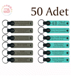 Kül Gri & Turkuaz, İsim Yazılabilen Deri Anahtarlık, Kurumsal Workshop Katılımcılarına Anı 50’li Set