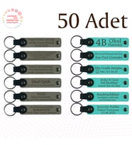 Kül Gri & Turkuaz, İsim Yazılabilen Deri Anahtarlık, Kurumsal Workshop Katılımcılarına Anı 50’li Set