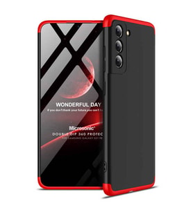 Microsonic Samsung Galaxy S21 FE Kılıf Double Dip 360 Protective Siyah Kırmızı