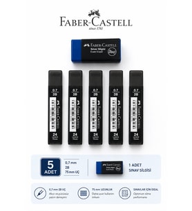 0,7 Uç 5 Adet Orta Boy Sınav Silgisi 1 Adet Faber-Castell Set