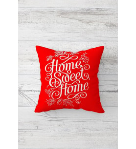 Kırmızı Home Sweet Home Yazılı Çift Tarafı Baskılı Gizli Fermuarlı Kırlent Koltuk Yastık Kılıfı