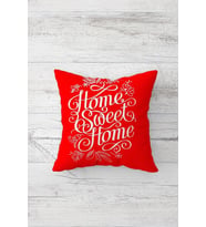 Kırmızı Home Sweet Home Yazılı Çift Tarafı Baskılı Gizli Fermuarlı Kırlent Koltuk Yastık Kılıfı